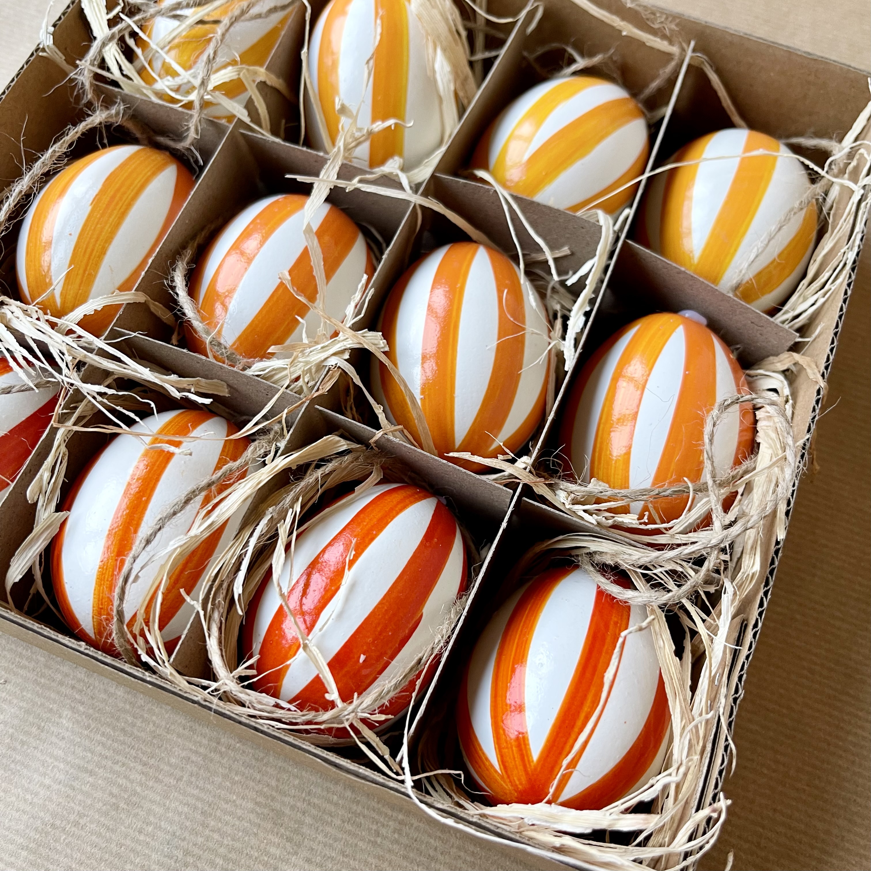 Gänseei"Stripes",3F,H8cm,orange