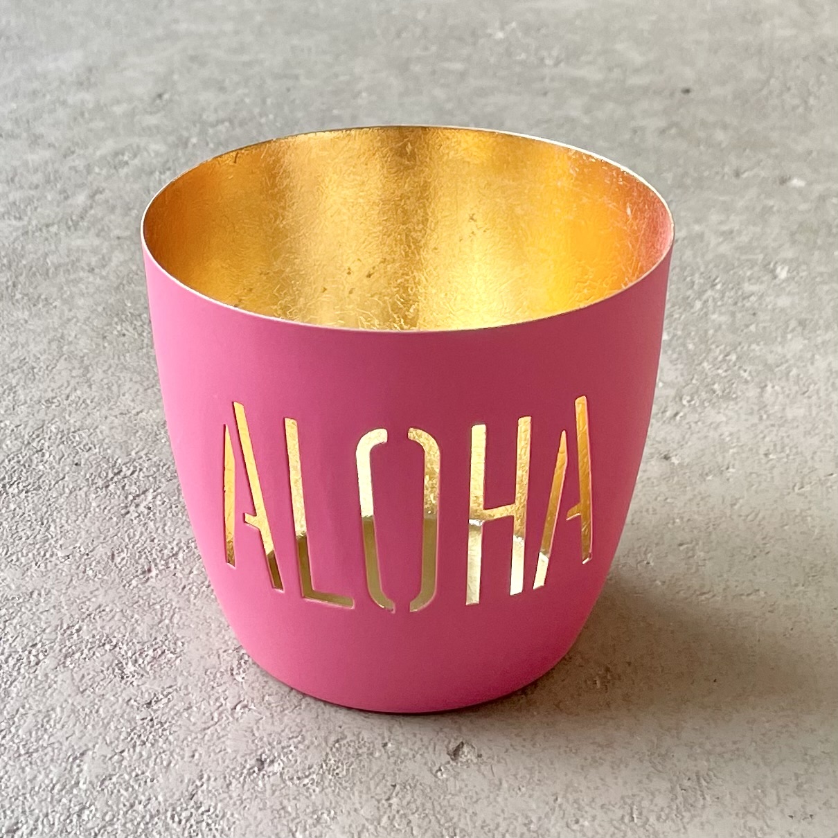 Windlicht "ALOHA" neonpink/gold H8,5cm