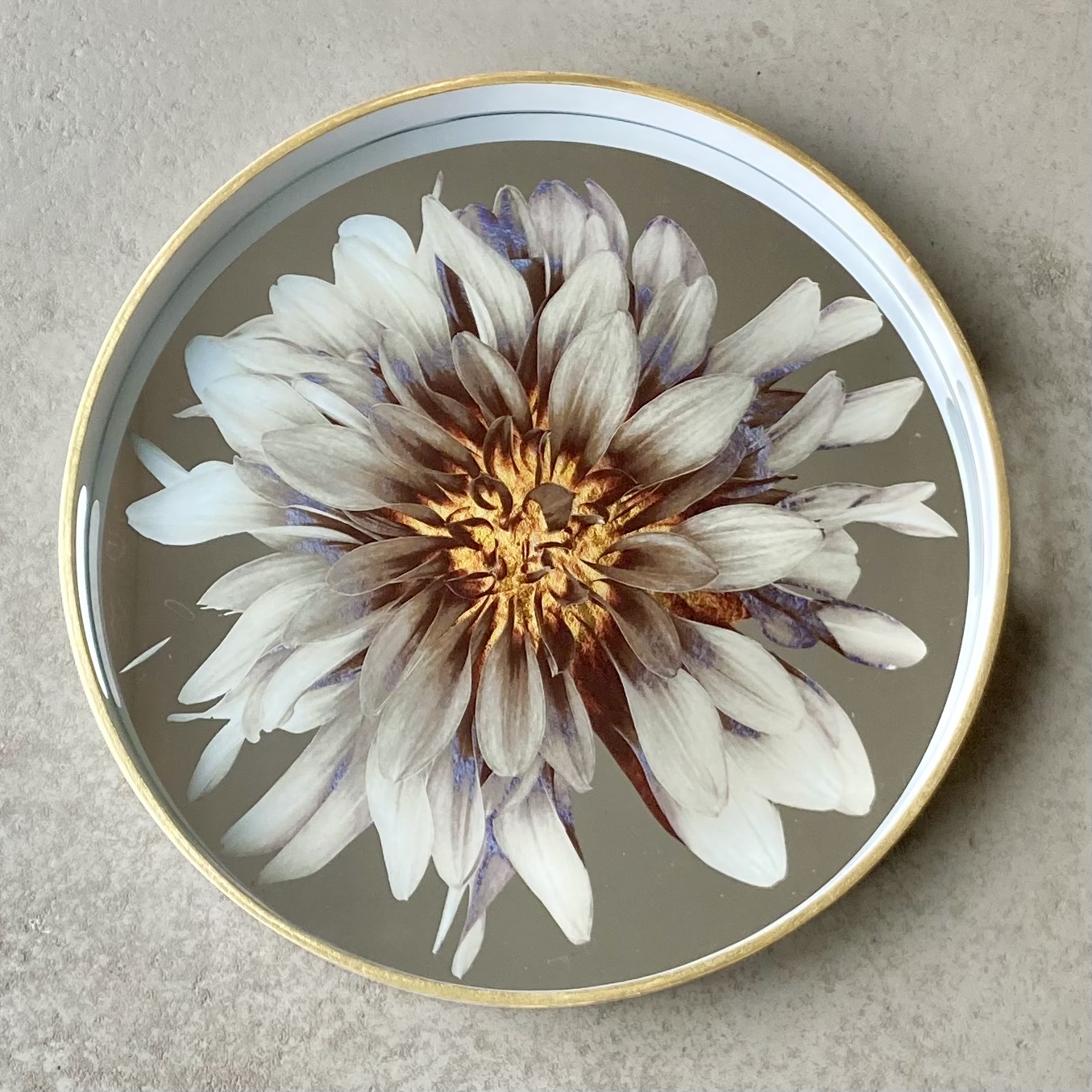 Tablett "Gelina" mit Spiegel und Blumendruck D42,5