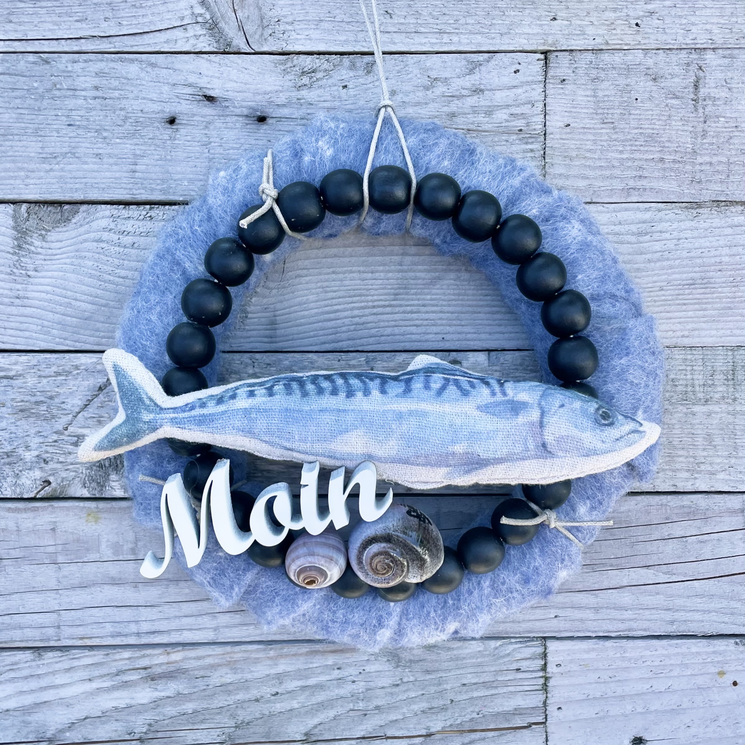 Kleiner Tür- oder Wandkranz "Dory + Moin" D24cm, blau/schwarz/weiß