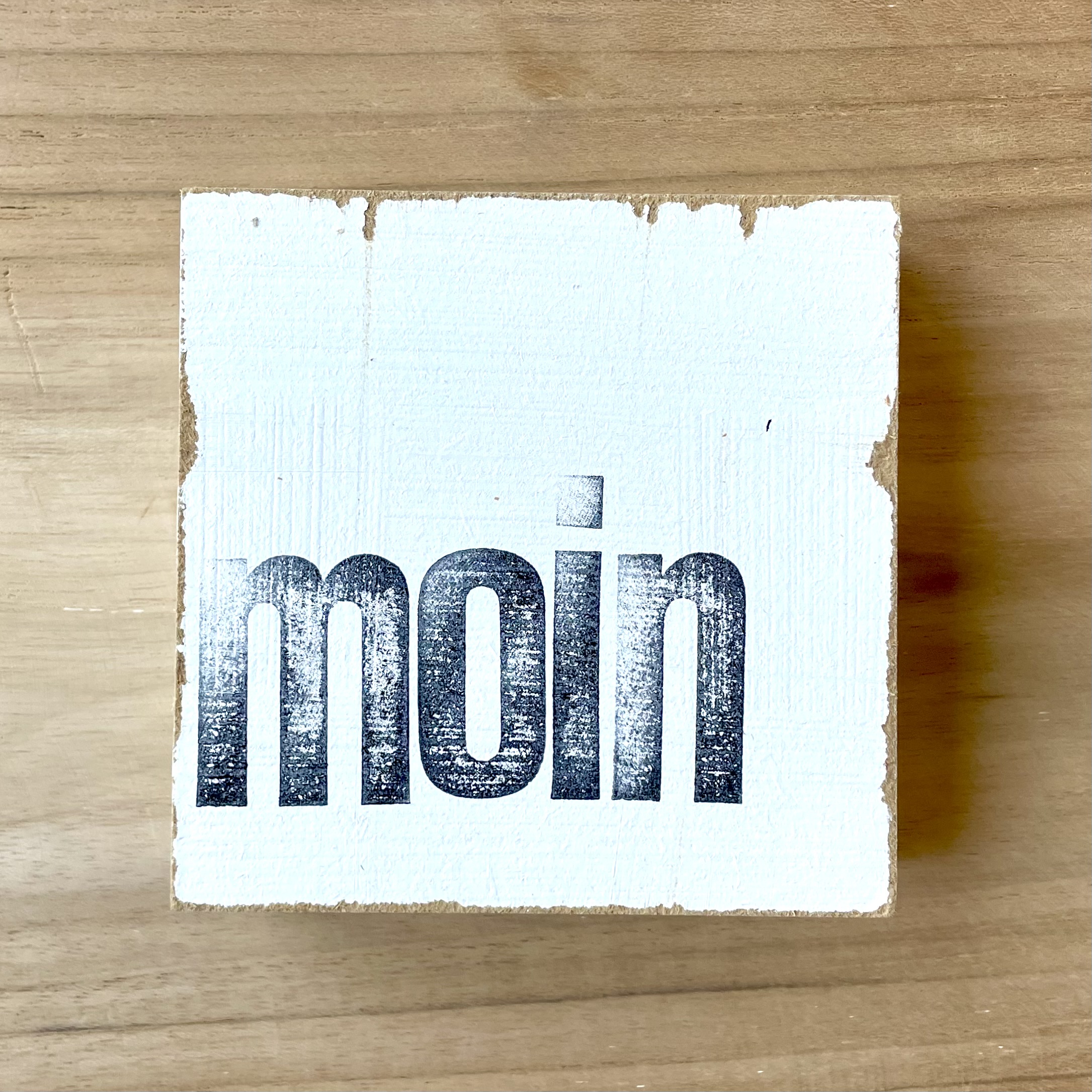 Textplatte "moin" 10x10 weiß/schwarz/natur