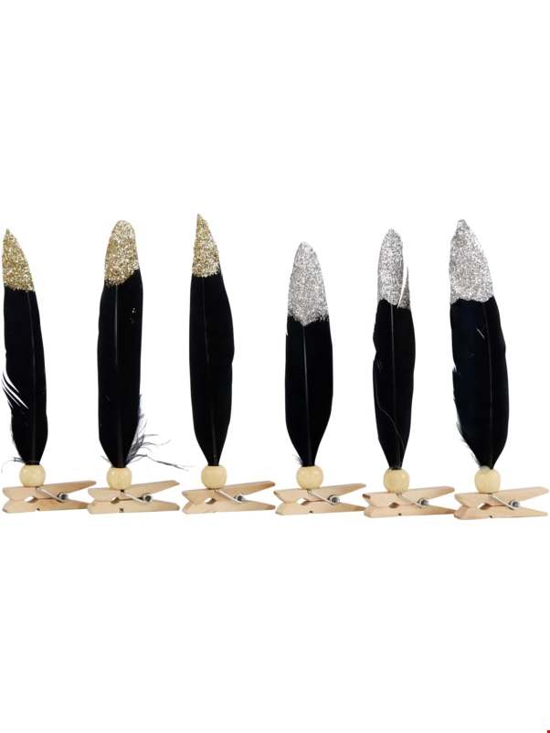 59611 Zierfedern "mit Klammer" Schwarz (6 Stück)