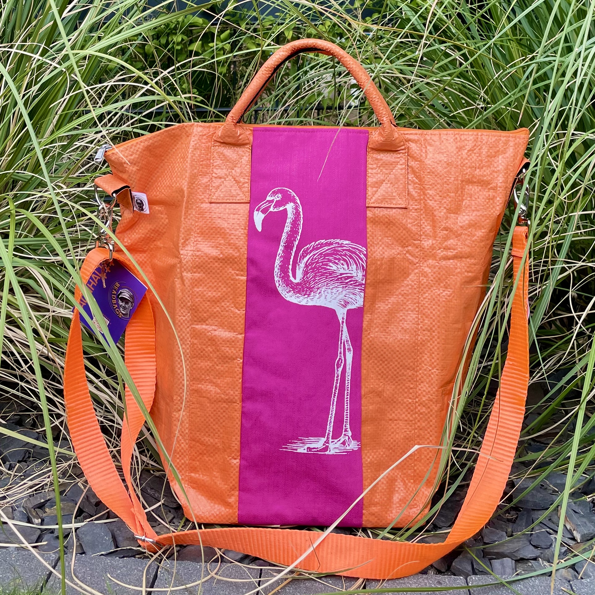 BB Spacy kompakt Tasche "Flamingo" orange/pink H45cm mit Zipper & Gurt