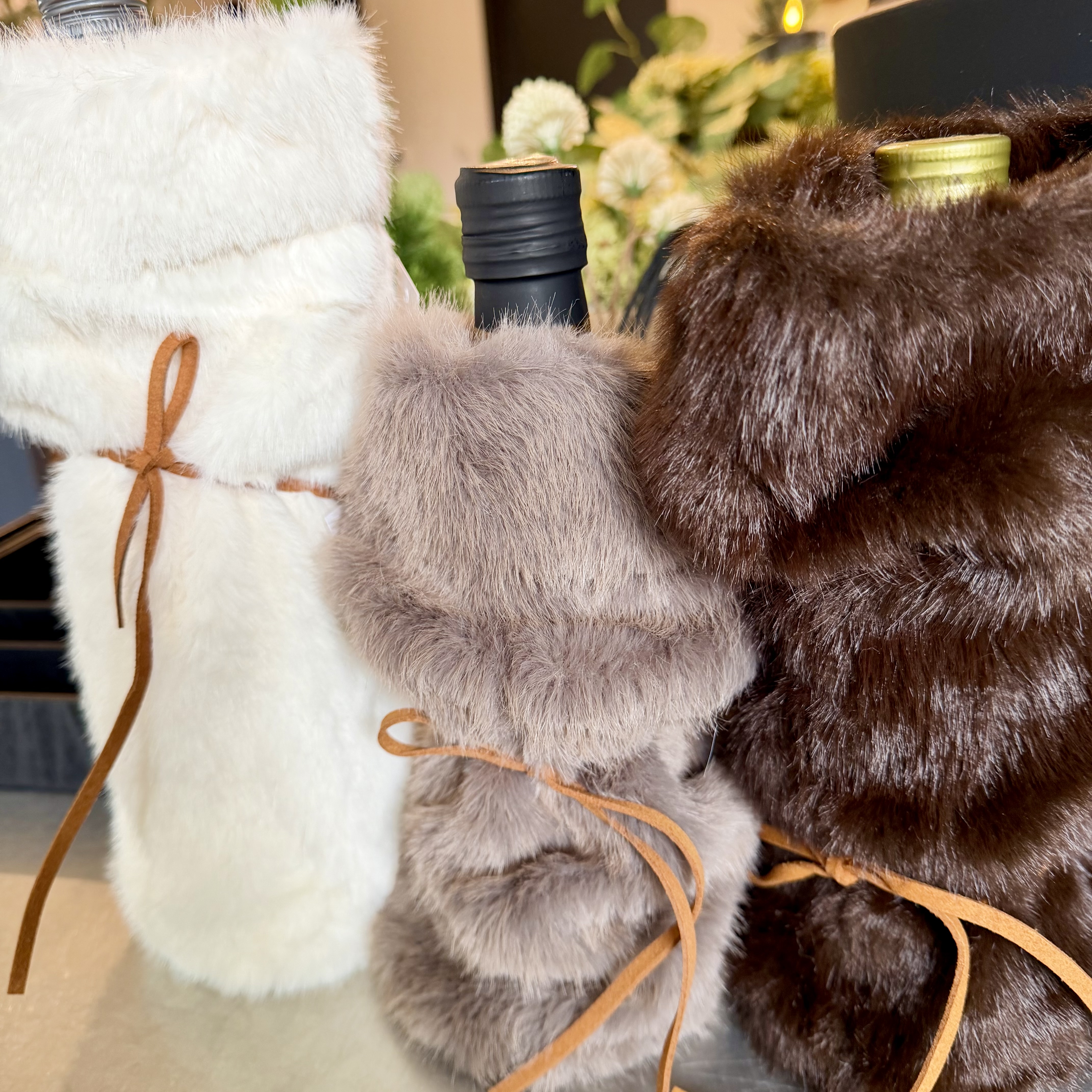 Kunstfell Flaschentasche, 15 mal 30cm, braun