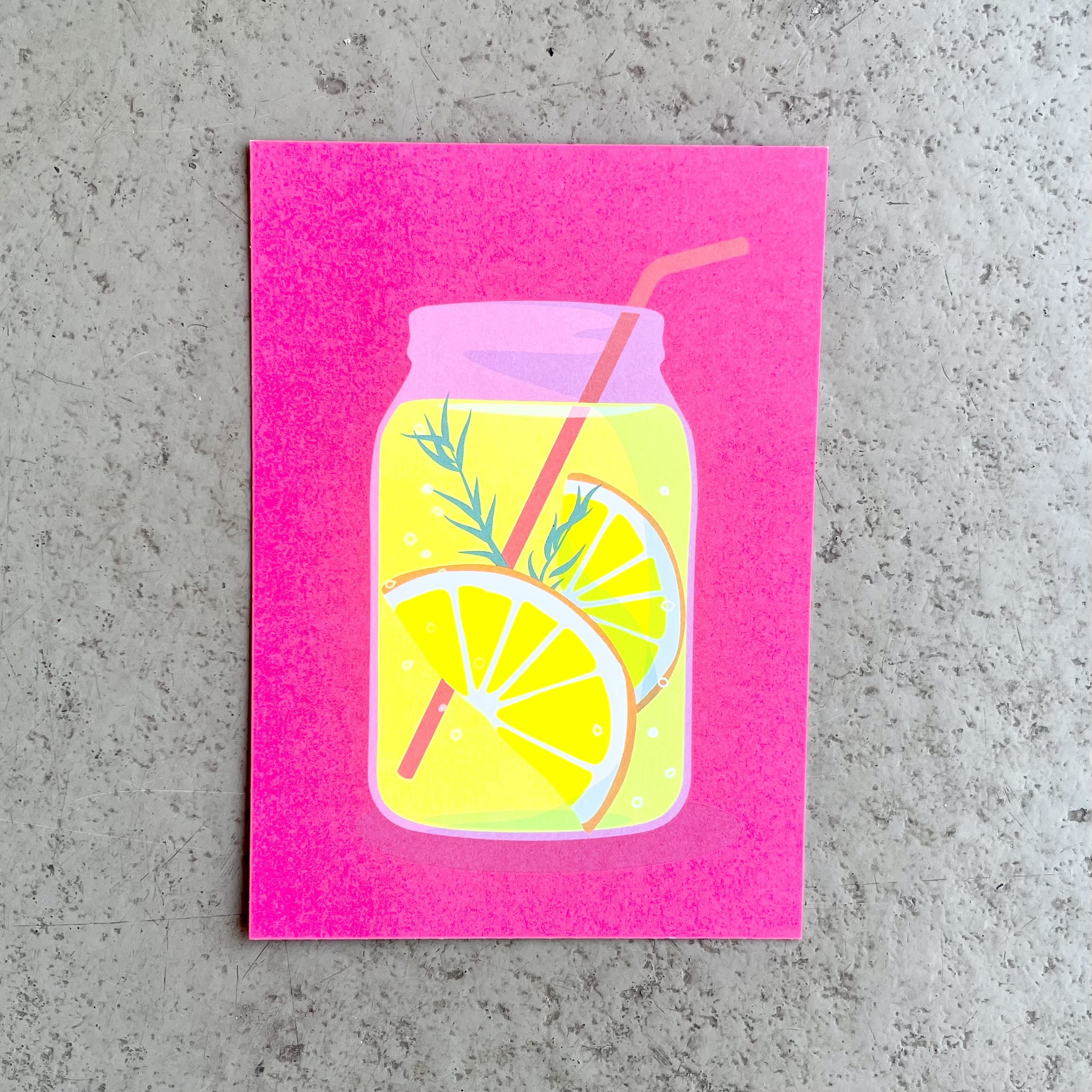 Postkarte neonstyle Zitronenlimo 10x15cm