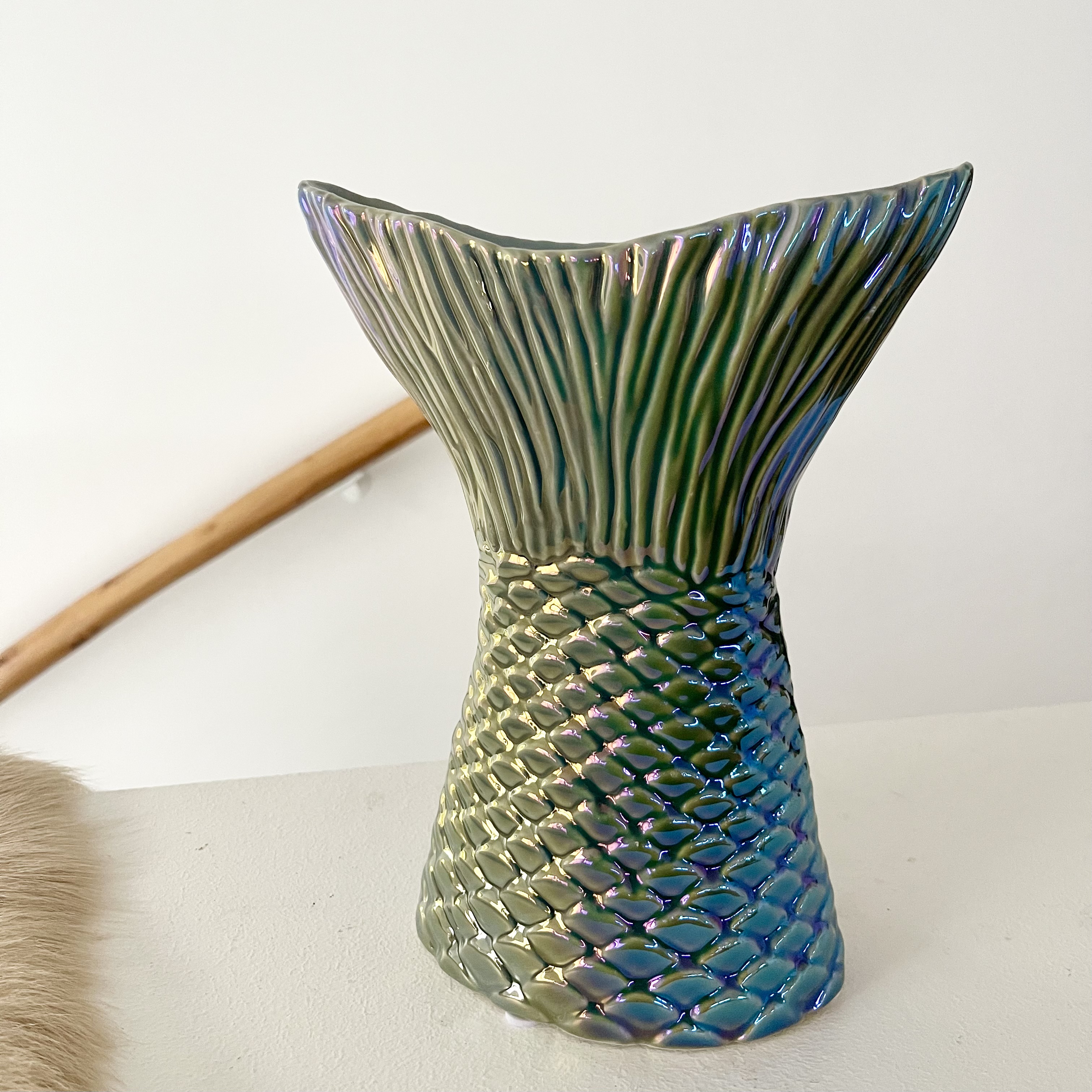 Ker.VaseFisch"Ägäis"2FH25,5cm blau