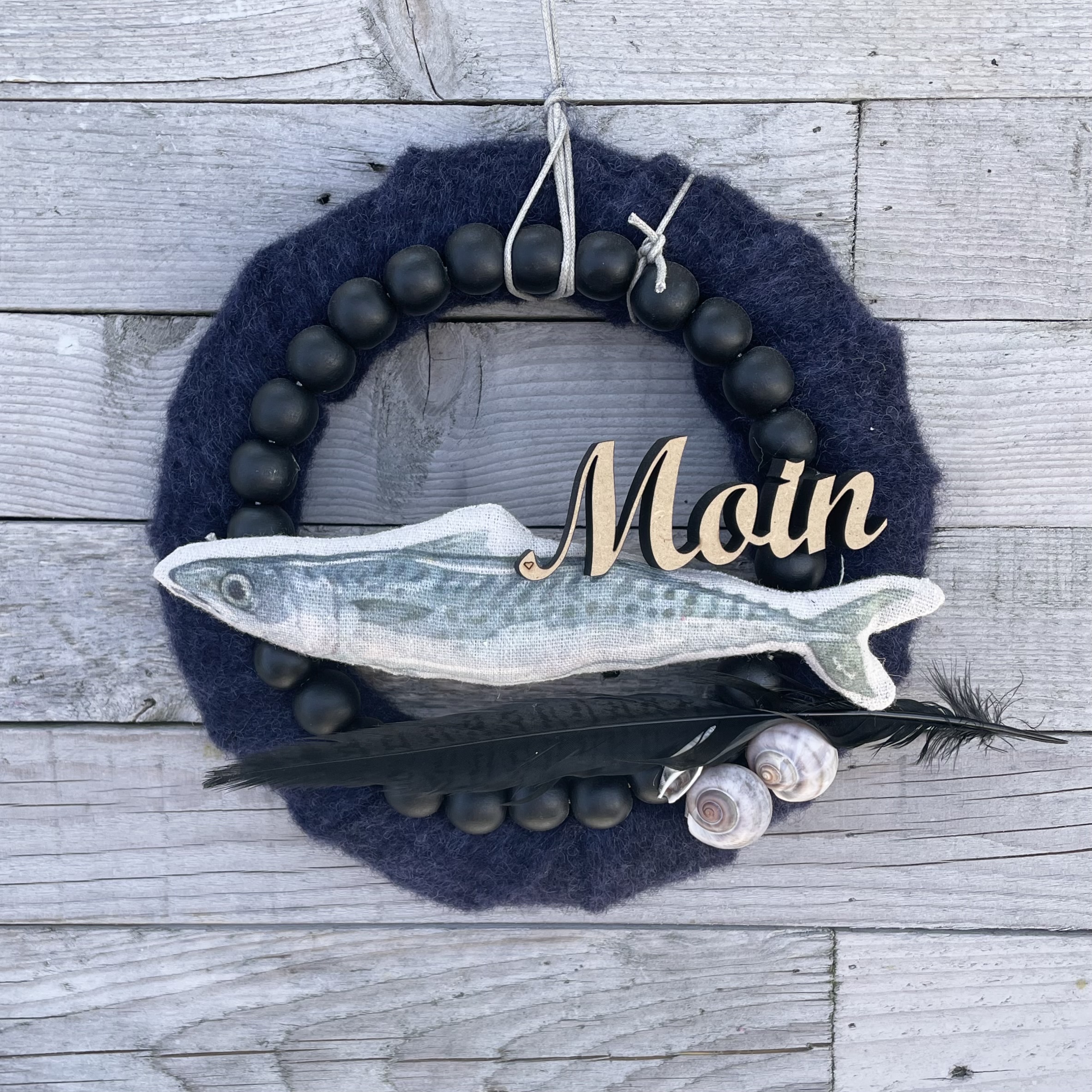 Kleiner Tür- oder Wandkranz "Dory + Moin" D24cm, dunkelblau/schwarz/natur